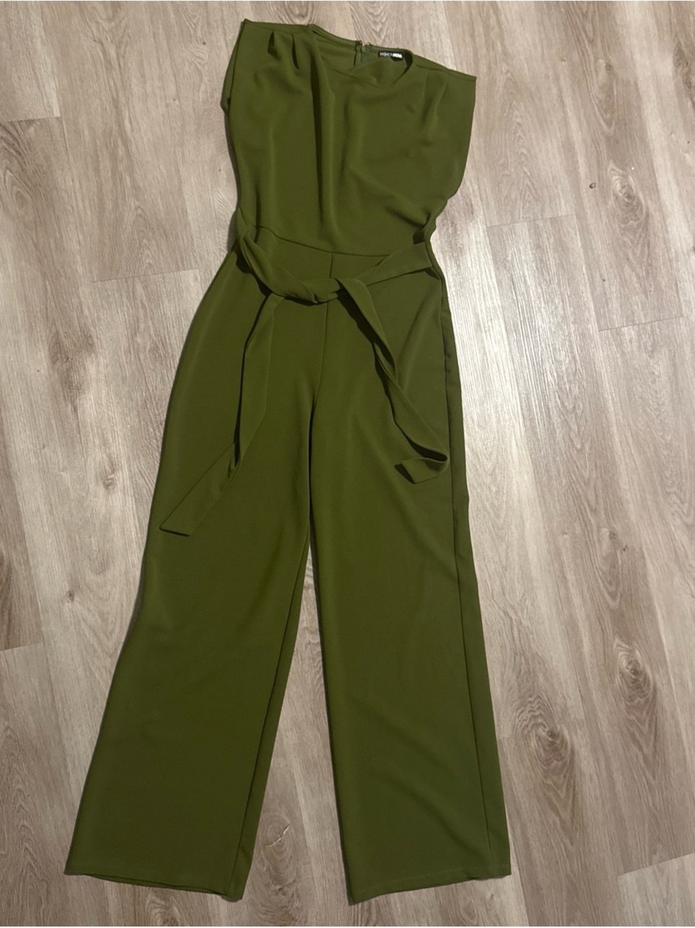 Fashion Nova Olive Jumpsuit with Tie-Waist and Wide Legs